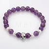 Unique Design Skull Natural Gemstone Beaded Stretch Bracelets BJEW-JB01847-01-1