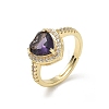 Brass & Purple Heart Cubic Zirconia Finger Rings for Women CU-CBA7E55-14G-4
