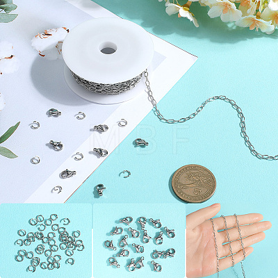 10M 304 Stainless Steel Paperclip Chains wih 50Pcs Open Jump Rings with 20Pcs  Lobster Claw Clasps FIND-SC0012-56B-1