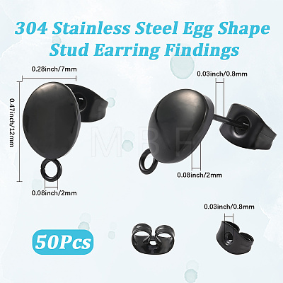 50Pcs Ion Plating(IP) 304 Stainless Steel Stud Earring Findings STAS-BBC0007-47-1