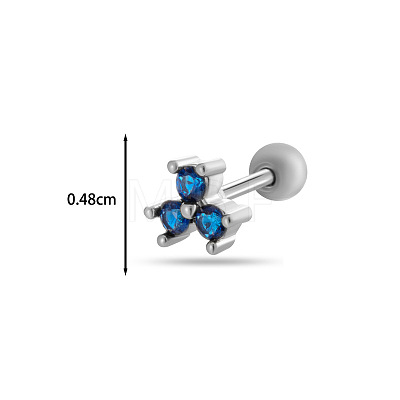 Brass Cubic Zirconia Deep Sky Blue Clover Cartilage Earrings WGEAF95-09-1