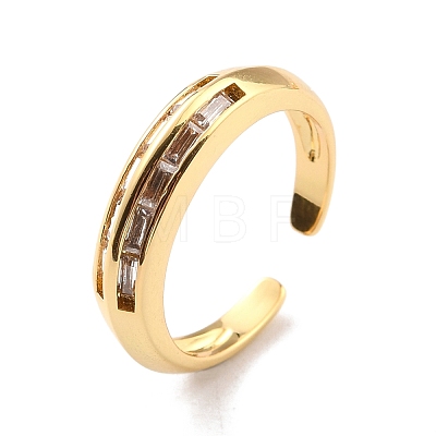 Clear Cubic Zirconia Bamboo Shape Open Cuff Ring for Women RJEW-C018-12G-1