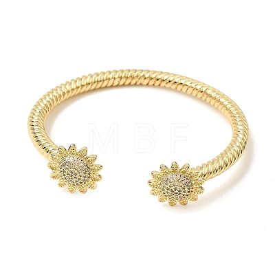 Brass Micro Pave Clear Cubic Zirconia Sunflower Open Cuff Bangles for Women CU-CBAE7DF-49G-1