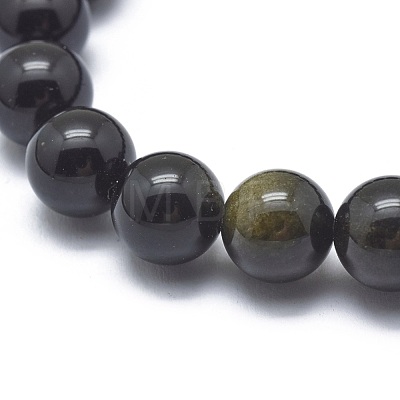 Natural Golden Sheen Obsidian Bead Stretch Bracelets BJEW-K212-C-020-1