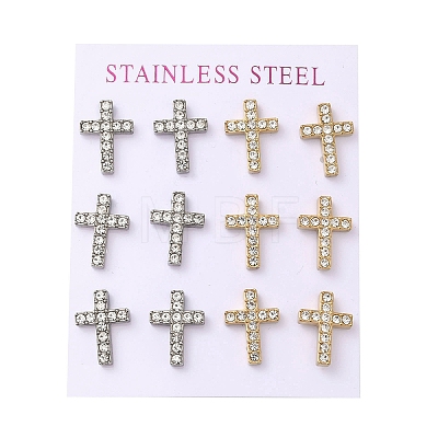 Ion Plating(IP) 304 Stainless Steel Cross Stud Earrings EJEW-C099-10PG-1