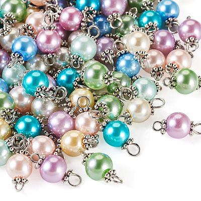 90Pcs 9 Colors Pearlized Glass Pearl Connector Charms PALLOY-TA0002-49A-1