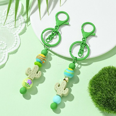 Baking Painted Alloy and Brass Bar Beadable Keychain for Jewelry Making DIY Crafts DIY-YW0007-58E-1