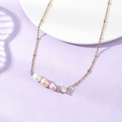 Natural Cultured Freshwater Pearl Potato & Glass Beaded Pendant 304 Stainless Steel Satellite Chain Necklaces for Women NJEW-JN05937-02-1