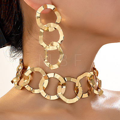 Alloy Ring Link Chain Necklaces & Stud Dangle Earrings Setss FS-WGED5D3-01-1