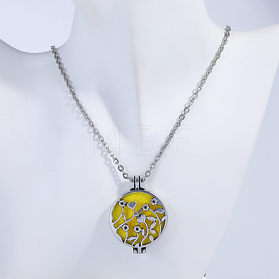 Alloy Heart Flower Hollow Diffuser Locket Pendant Necklaces with Yellow Plush Aromatherapy Pad Inside KF6005-1