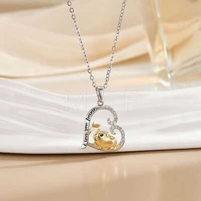 Mother's Day Two Tone Brass Micro Pave Clear Cubic Zirconia Heart Pendant Cable Chain Necklaces for Women WGE4559-03-1