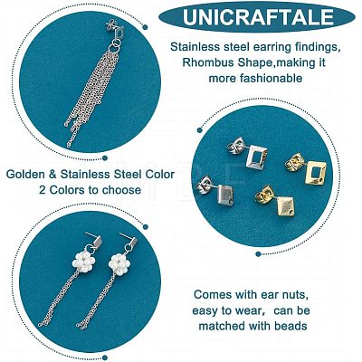 Unicraftale 40Pcs 4 Style 304 & 201 Stainless Steel Stud Earring Findings STAS-UN0038-71-1