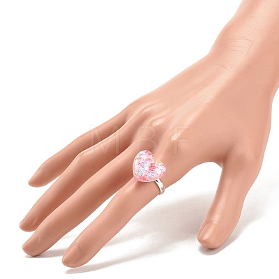 3D Resin Heart with Star Adjustable Ring RJEW-JR00457-1