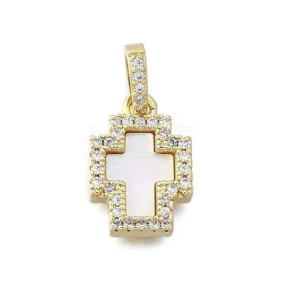 Brass Micro Pave Clear Cubic Zirconia Cross Pendants X-KK-V010-31G-1