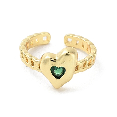 Glass Heart Open Cuff Ring RJEW-A035-01G-01-1