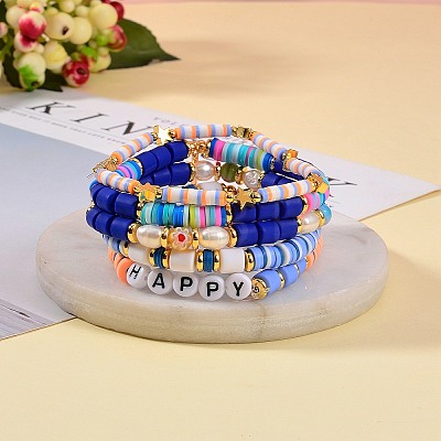 5Pcs 5 Style Handmade Polymer Clay Beads Stretch Bracelets Sets BJEW-SZ0001-77B-1