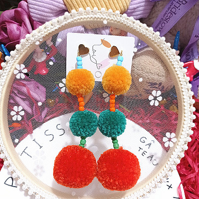 Round Polyester Dangle Stud Earrings FS-WG4E95A-01-1