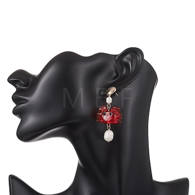 Crab Handmade Lampwork Dangle Stud Earrings EJEW-TA00761-1