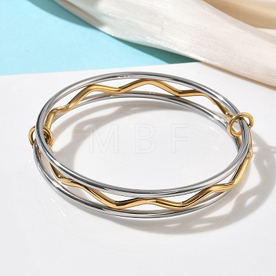 Two Tone 304 Stainless Steel Interwoven Wave Bangles BJEW-F540-02GP-1
