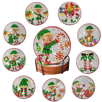 DIY 10Pcs 5D Diamond Painting Elves Christmas Cup Mat Kits PW-WGC8765-01-1