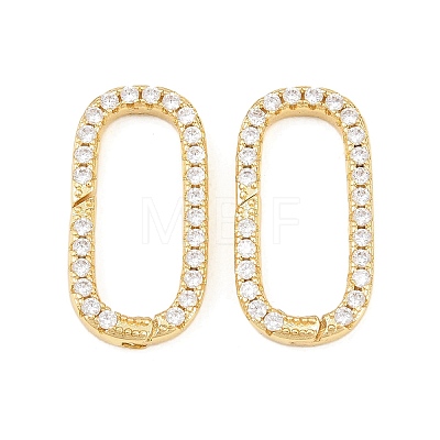 Oval Brass Micro Pave Clear Cubic Zirconia Spring Gate Rings KK-C162-093G-1