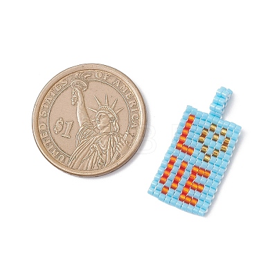 3Pcs Beaded Rectangle with Word Love Charms PALLOY-MZ01086-1