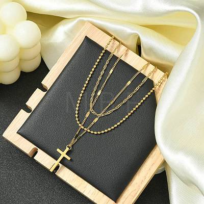 Cross 304 Stainless Steel Pendant Necklaces for Women NJEW-G157-07G-1