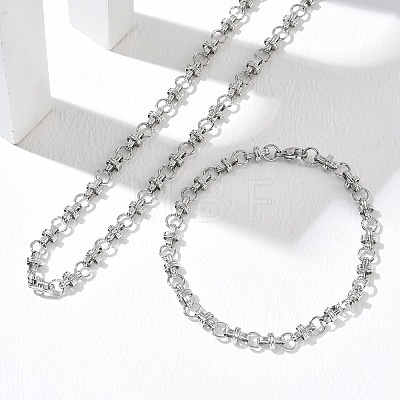304 Stainless Steel Bar & Ring Link Chain Necklaces & Bracelets Sets SJEW-D091-10P-1