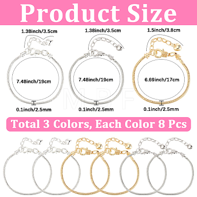 24Pcs 3 Colors Brass European Style Bracelet Making MAK-PA0001-01-1
