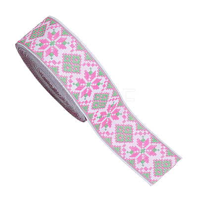 Rhombus Pattern Ethnic Style Embroidery Floral Polyester Ribbons OCOR-WH0070-324C-1