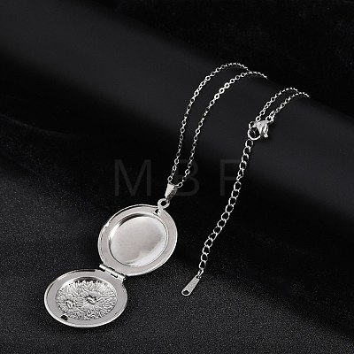 Anti-Tarnish 304 Stainless Steel Flat Round Locket Pendant Cable Chain Necklaces for Women NJEW-M050-04A-P-1