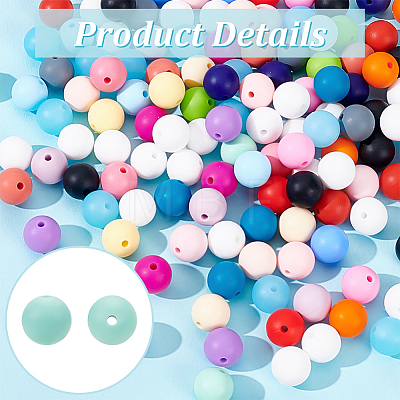   8 Sets 8 Styles Round Food Grade Eco-Friendly Silicone Beads Set SIL-PH0001-16-1