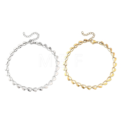 2Pcs 2 Colors Valentine's Day 304 Stainless Steel Heart Link Chain Anklets for Women AJEW-AN00801-1