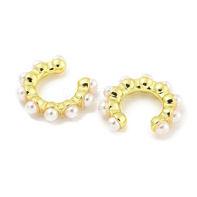 Rack Plating Brass Plastic Pearl Beads Cuff Earrings for Women EJEW-I302-01G-1