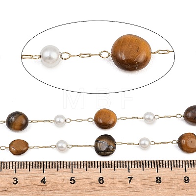 Natural Tiger Eye Nuggets & 316 Stainless Steel Handmade Link Chains CHS-K021-14G-07-1