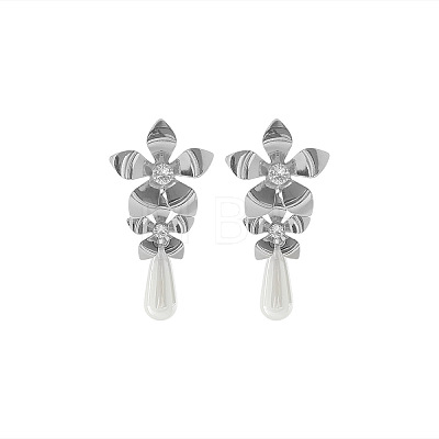 Alloy & Rhinestone & Plastic Pearl Stud Dangle Earrings WG394CA-02-1