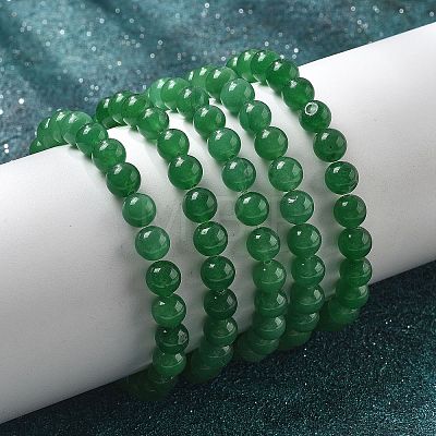Natural Malaysia Jade Bead Stretch Bracelets X-BJEW-K212-B-013-1