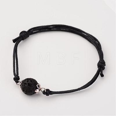 Adjustable Natural Lava Rock and Waxed Cotton Cord Bracelets BJEW-JB02333-01-1