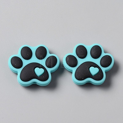 Dog Paw Print Food Grade Eco-Friendly Silicone Beads SIL-WH0008-45C-1