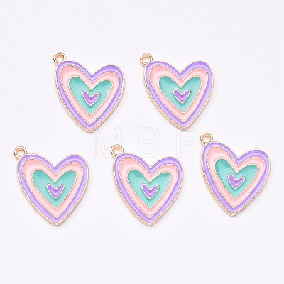 Light Gold Plated Alloy Enamel Pendants ENAM-R136-50-1