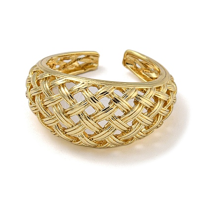 Grid Hollow Brass Open Cuff Rings for Women RJEW-Z050-11G-1