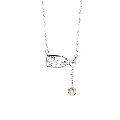 925 Sterling Silver Pave Clear Cubic Zirconia with Handmade Lampwork Snowflake Bottle Pendant Necklaces for Women FS-WGE52FE-01-1