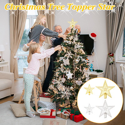 4Pcs 4 Style Plastic Christmas Treetop Star Ornament AJEW-GA0006-07-1