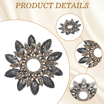 Flower Alloy Rhinestone Brooches for Backpack Clothes JEWB-WH20011-02B-1