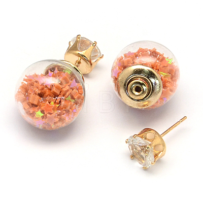 Girl's Double Sided Glass Ball Stud Earrings X-EJEW-R104-09K-1