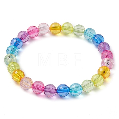 7.5mm Faceted Round Transparent Acrylic Beaded Stretch Bracelets BJEW-JB10249-01-1