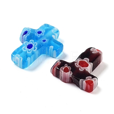 (Defective Closeout Sale: Some Broken) Cross Handmade Millefiori Glass Beads Strands LK-XCP0001-03-1