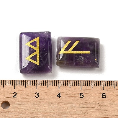 24Pcs Rectangle Natural Amethyst Rune Stones G-K335-06B-1