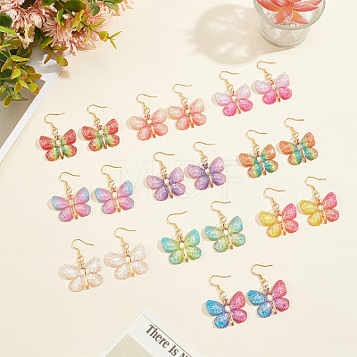 10Pairs 10 Colors Bling Butterfly Resin Dangle Earrings EJEW-AB00006-1