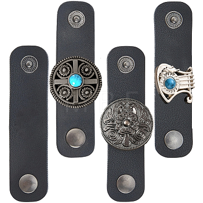 4Pcs 4 Styles PU Leather with Alloy Scarf Clips FIND-CL0002-27-1